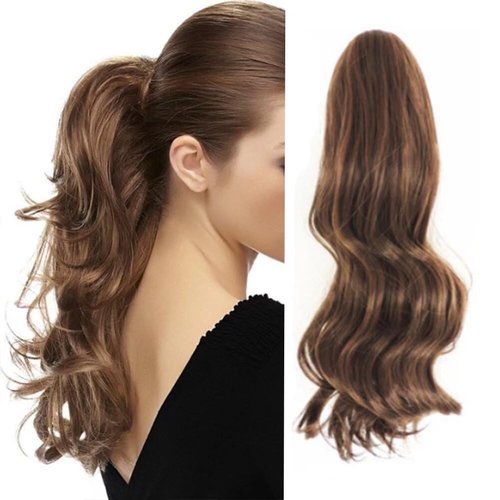 iLUU Light Brown Synthetic Claw Ponytail Heat Resistant Curly Wavy Long Smooth Thick Claw Jaw Ponytail Clip in Hair Extensions (20'', 140g, light brown)