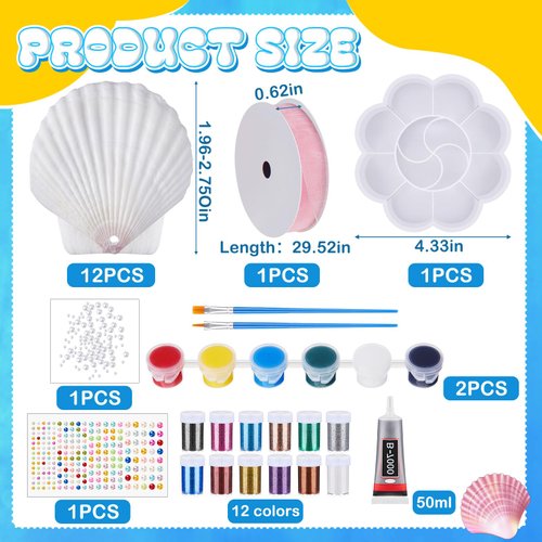 Rotatingpals 12 Pcs Sea Shell Painting Kit, Arts and Crafts Gifts, DIY Seashell Jewelry Craft Kits, Art Activity Gift for Birthday Party Jewelry Making Idea Gifts