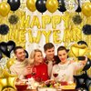 Black Gold Happy New Year Decorations 2025 Happy New Year Letter Foil Balloons Gold Fringe Curtains Backdrop Pom Poms Balloons Arch Garland Kit for New Years Eve Party Favors Supplies