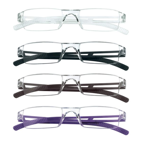 LifeArt 4 Pairs Reading Glasses, Blue Light Blocking Glasses, Computer Reading Glasses for Women and Men, Fashion Rectangle Eyewear Frame(4 Colors, 1.25 Magnification)