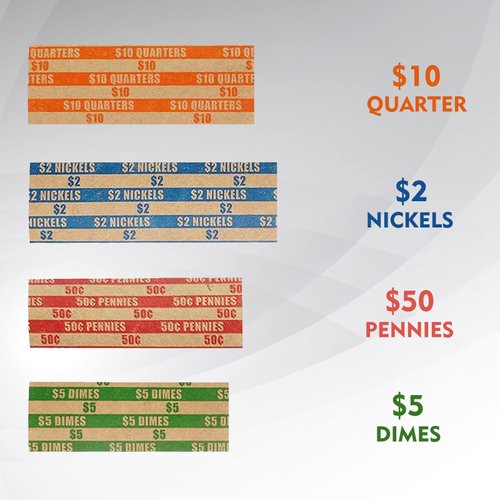 Ribao Coin Wrappers 400 Assorted Bundle Flat Striped 100 Each of Nickels, Dimes, Pennies and Quarters