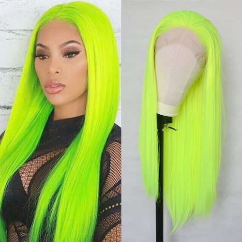 Luwigs Fluorescent Green Synthetic Lace Front Wigs Long Natural Straight Heat Resistant Replacement Wigs Bright Neon Yellow High Temperature Fiber Hair (22 Inch, Straight,Fluorescent Green)