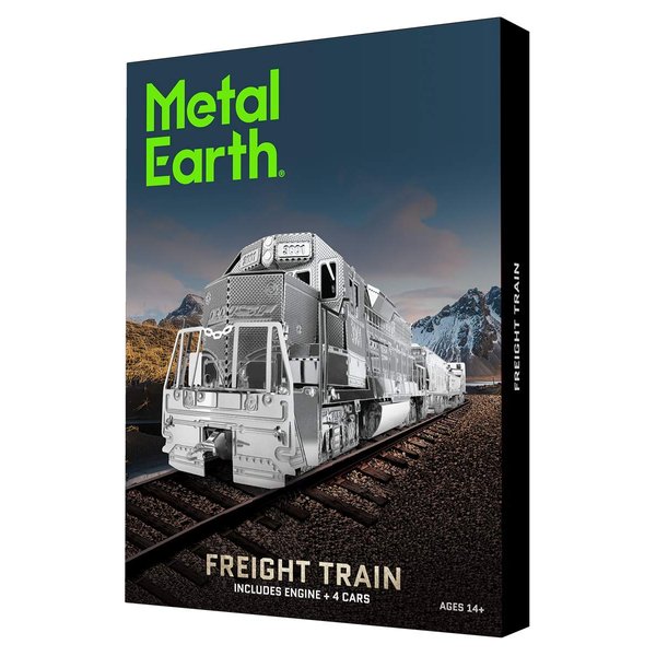 Fascinations Metal Earth Freight Train Box Gift Set 3D Metal Model Kit, Silver