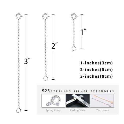 ADMITRY 925 Sterling Silver Necklace Extender,Durable Chain Extenders,Necklace Bracelet Anklet Jewelry Extension for Women (1 2 3 Inch)