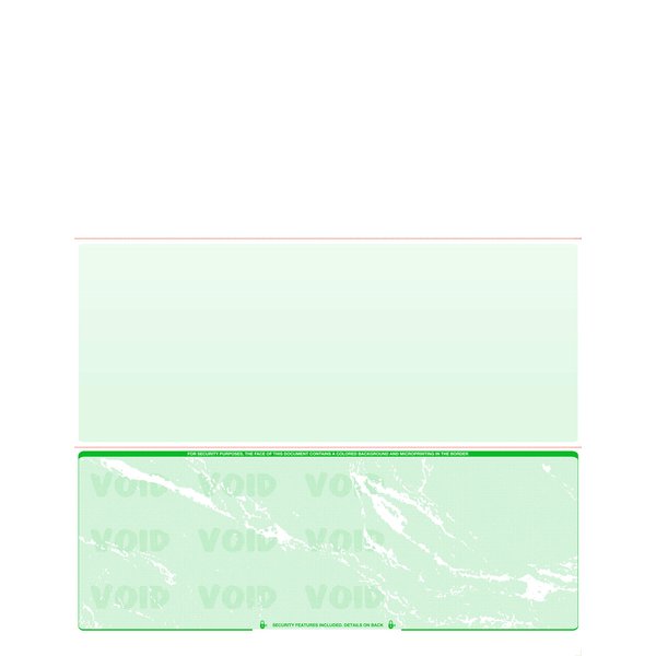 CheckOMatic Computer Check Paper - 100 Pack - Check on Bottom Blank Stock Checks - Security Features & Laser Printer Compatible - Green/Marble