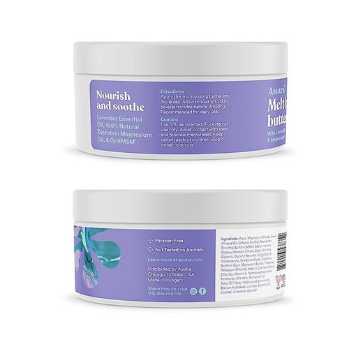 ASUTRA Magnesium Body Butter Lotion with Lavender Scent, 7 oz - Soothing Shea Butter & Almond Oil Moisturizer, Premium-Quality Magnesium Oil, Lavender Essential Oil