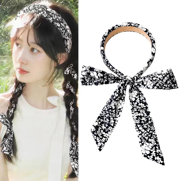 Knitted Headband for Women Girls Satin Headbands for Girls Long Ribbon Headband Head Bows Boho Hair Accessories Bohemian Satin Fabric Twist Knotted Hair Bands Birthday Gifts for Girlfriend