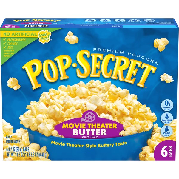 Pop Secret Microwave Popcorn, Movie Theater Butter Flavor, 3.2 Oz Sharing Bags, 6 Ct
