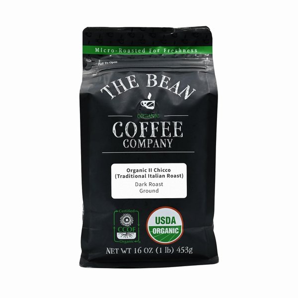 The Bean Organic Coffee Company Il Chicco (Traditional Italian Roast), Dark Roast, Ground Coffee, 16-Ounce Bag, Café molido tostado orgánico