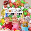 95Pcs Sports Balloon Garland Kit, Baseball Basketball Soccer Volleyball Football Balloons Sports Foil Balloons with Sports Backdrop for Sports 4th Birthday Party Supplies Decoration (4th)
