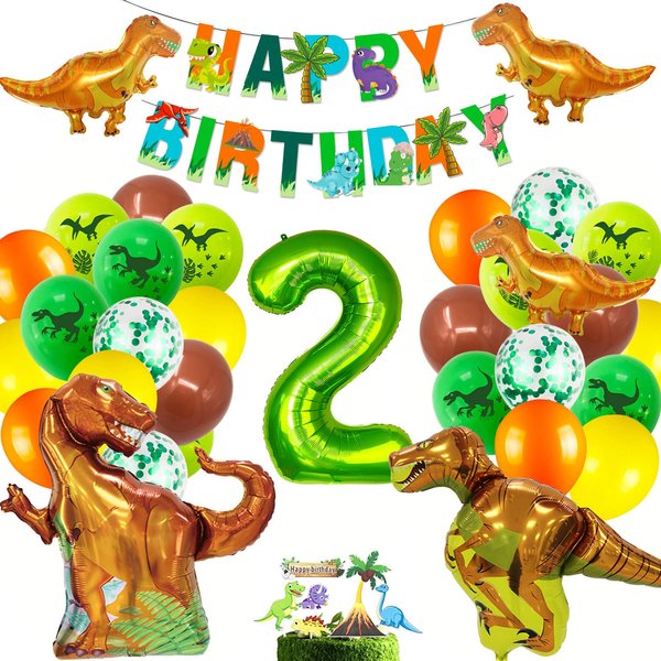 Dinosaur Party Supplies for 2 Year Olds,Dinosaur Foil Balloons Set Dinosaur Birthday Party Decorations Kit Foil Balloons,Banner,Cake Toppers for Boys Girls Birthday Party