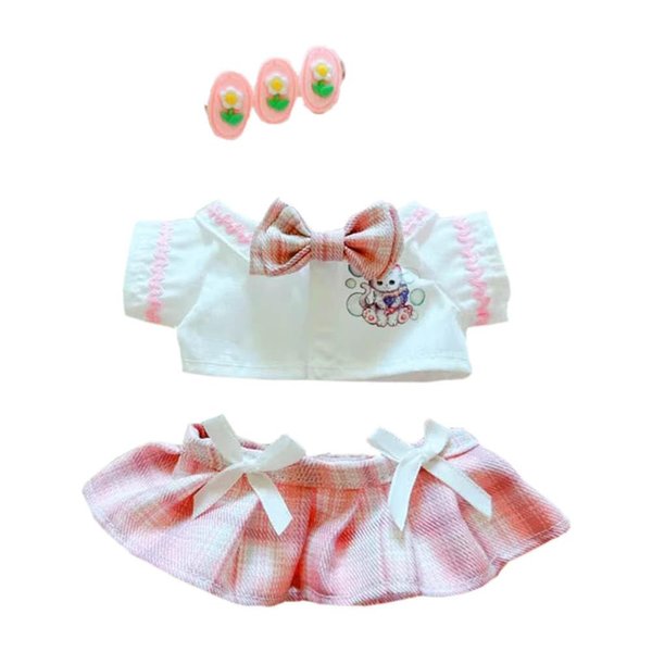 niannyyhouse 20cm Plush Doll Clothes Hairpin Shirt Skirt Jk Uniform Set 8in Soft Stuffed Plush Toy Dress Up Accessories (Pink)