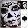 3-Piece Black White Face Paint Set (2 White, 1 Black) - 1.76 oz Each, Includes Sponge and Brushes, Professional SFX Makeup Kit for Halloween, Skeleton, Ghost, Skull Cosplay, Full Coverage Body Paints