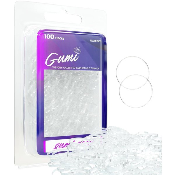 Gumi 3/4 Inch Small Clear Hair Elastics - 100 Ouchless No Damage Clear Elastic Hair Bands - Mini Snag Free Clear Rubber Bands for Hair Bun Ponytail-Tiny Ultra Durable Small Hair Ties for Women & Girls