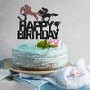 MonMon & Craft Horse Racing Happy Birthday Cake Topper/Western Cowboy Birthday Cake Decor/Baby Shower/Equestrian Theme Birthday Party Decorations - Black Glitter (Horse Racing)