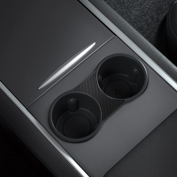 Spigen Center Console Cup Holder Insert (Up to 20 oz Venti Cups) Designed for Tesla Model 3 and Y with Flushed-Fit [Carbon Edition] 2023/2022