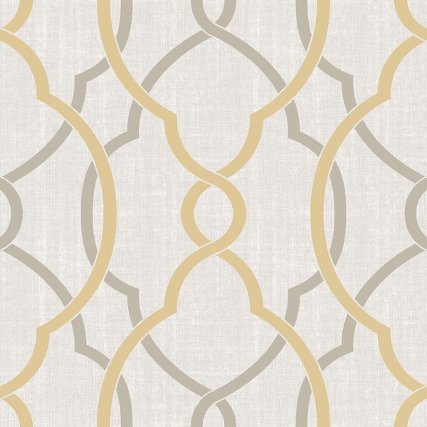 NuWallpaper NU1695 Sausalito Taupe/Yellow Peel & Stick Wallpaper, Yellow , Gray