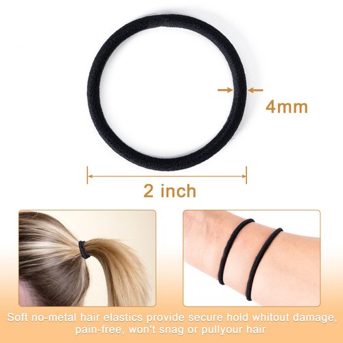 Aegero 100 Pieces Elastics Hair Ties for Thick Hair,No Damage Ponytail Holders Hair Elastic Band for Women, Men and Girls (4mm,Multi-colored)