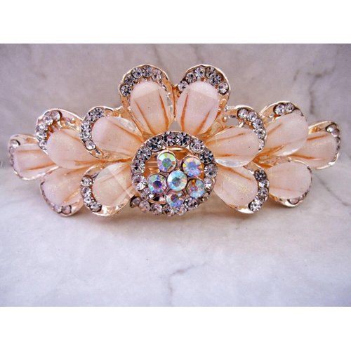 Creme flower shaped crystal hair barrette clip bridal clip bridal barrette