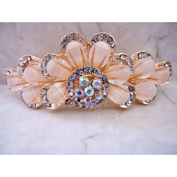 Creme flower shaped crystal hair barrette clip bridal clip bridal barrette