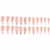 Foccna Pink French Press on Nails Long 3D Butterfly Fake Nails Coffin Bling Glossy Rhinestone False Nail Tips Artificial Nails Finger Manicure for Women and Girls,24pcs