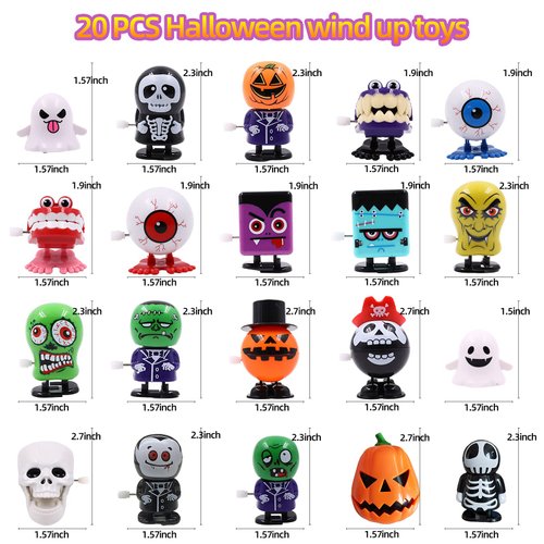 Kiddisie 20 Pack Halloween Wind Up Toys Assortments for Kids, Wind Up Toy Bulk for Halloween Party Favors Goody Bag Filler Stuffers (halloween 20 PCS)