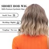 testar Brown Bob Wigs with Bangs Short Ombre Ombre Blonde Wigs for White Women Short Wavy Curly Bob Wigs Natural Synthetic Wigs for Girls Daily Cosplay 14 IN