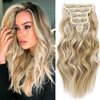 ELIO Clip in Hair Extensions, 20 Inch 6PCS Synthetic Long Thick Wavy Hair Clip Ins Extensions Double Weft Hairpieces Full Head For Women Extension 240g(8.47oz) (Golden Brown Mix Bleach Blonde)