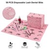 PRASNE Lashing Dental Bibs Disposable Pack of 50, Lash Pillow Cover of Lash Supplies, Pink 3-Ply Paper Poly Waterproof Towels, 13” x 18”, Black Eyelash Printed