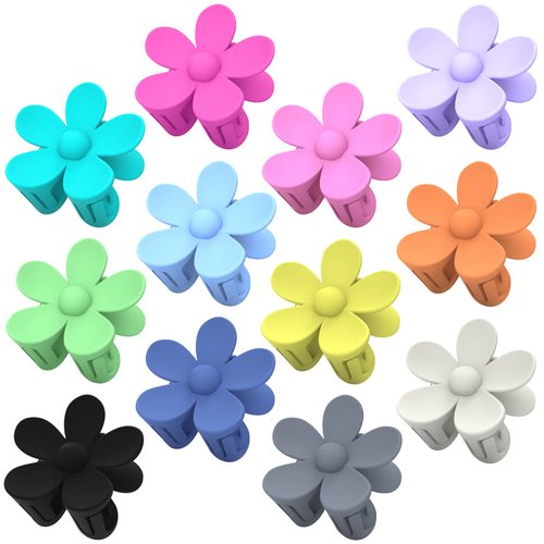 Flower Hair Clips 12Pcs Hair Claw Clips Cute Claw Clips for Women Girls Matte flower clip for Thick/Medium Hair Big Daisy Hair Clips for Thin Hair Fashion 12 Colorful Hair Accessories