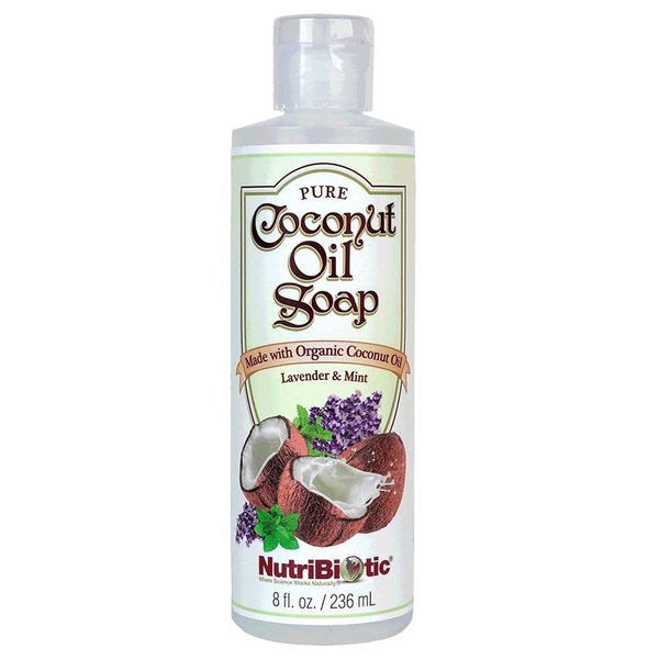 NutriBiotic – Pure Coconut Oil Soap, Lavender & Mint, 8 Oz | Certified Organic, Unrefined, Biodegradable | Vegan & Made without GMOs, Gluten, Parabens Or Sulfates | Fluid, Liquidy Soap