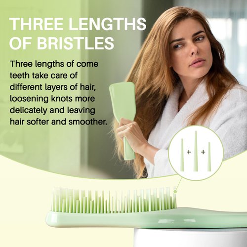 RHOS Hair Brush for Women,Men and Kids-Detangler Brush for Curly,Thick,Short,Thin Hair,Wet Dry Detangling Hair Brush for Smoothing,Anti Breakage-Hair Brush without Ball Tips(Green)