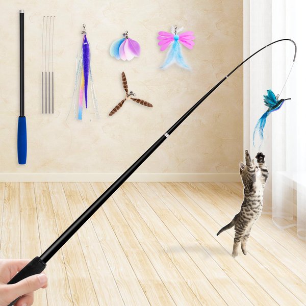 JXFUKAL 2024 latest Cat Toys, 2 in 1 Spring Cat Wand Toy with 2PCS Ultra-long Cat Teaser, 4PCS Spring Steel Wire & 5PCS Feather Refills for Kitty Kitten Indoor Cats Cat Accessories