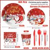 168Pcs Christmas Party Supplies Tableware Set Cartoon Santa Claus Snow Merry Christmas Party Decorations Christmas Paper Plates and Napkins Winter Party Dinnerware,Serve for 24 Guest