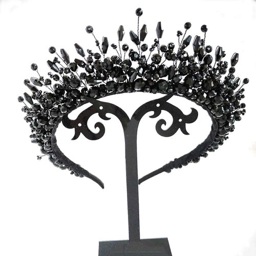 Aimimer Bridal Black Crystal Tiara Crown Handmade Baroque Headband Luxury Wide Hair Hoop Princess Prom Party Hair Jewelry for Women and Girls