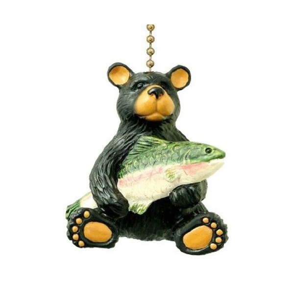 Clementine Design Black Bear with Fish Ceiling Fan Pull