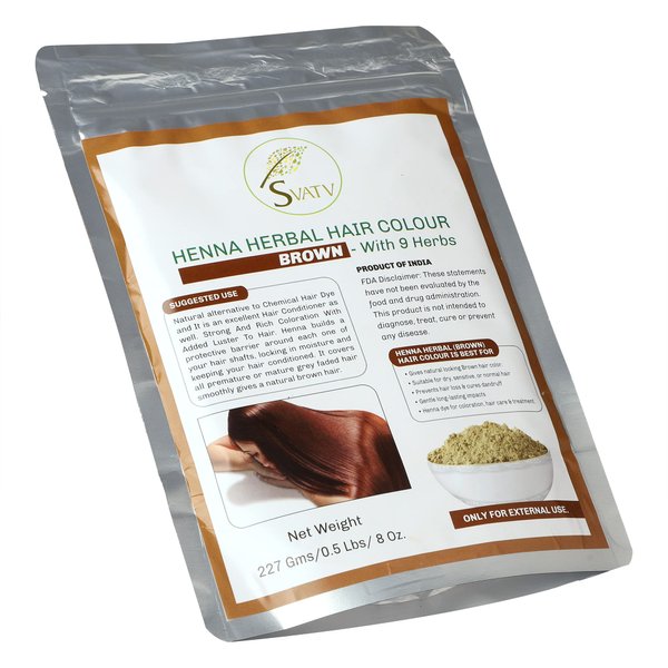 SVATV Brown Henna Hair Color with Goodness of 9 Herbs | Henna Mehndi for Hair, Make Hair Soft & Shiner Natural Hair Color for Men & Women 227g,08oz Half Pound