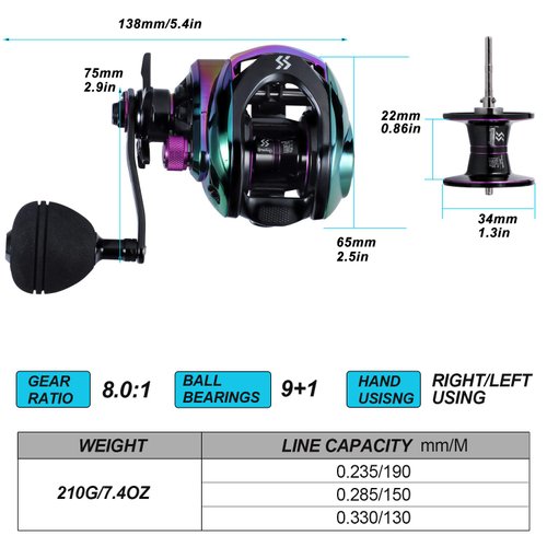 Sougayilang Baitcasting Reels - Colorful Fishing Reel, High Speed Baitcaster with 9+1 Ball Bearings, Gear Ratio 8.0:1, Magnetic Brake System Power Handle Casting Reels -Right Handed-Colorful