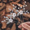 Latious Flower Bride Wedding Hair Pins Silver Pearl Bridal Hair Piece Floral Hair Clips Leaf Hair Accessories for Women and Girls (Pack of 3) (A-Silver)