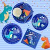 MIG4U 120PCS Dinosaur Plates for Birthday Party Decorations, 24 Dinosaur Paper Plates and Napkins Sets with Cups & Straws for Boy and Girl, Dino Kids Party Supplies Blue