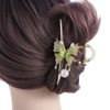 Pokinge 2PCS Chinese Style Green Butterfly Tassel Pearl Hair Stick and Hair Claw, Elegant Pearl Hairpin Hair Accessories for Hanfu Cheongsam Headdress