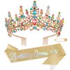 Chanaco Birthday Tiara Birthday Sash for Women Birthday Queen Sash Birthday Crowns for Women Gold Tiaras Happy Birthday Decorations Princess Rhinestone Headband Birthday Party Suppliers Gifts