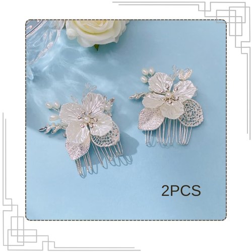 CASOLVX Bridal Small hair comb Crystal Hollow Leaf flower side comb suitable for brides bridesmaids and flower girls with wedding or Children's party 2PCS (Silver)