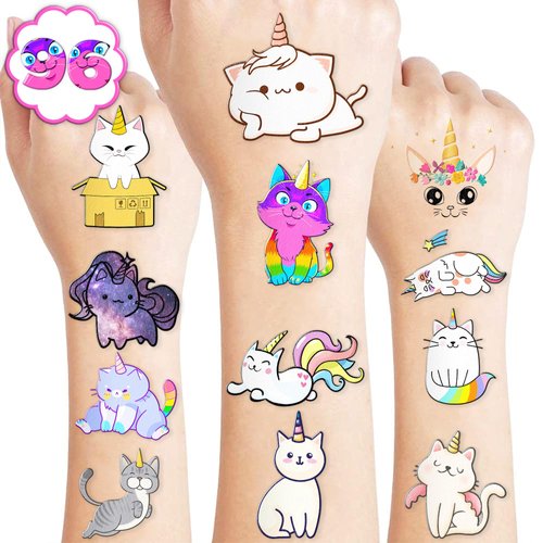 Generic Caticorn Temporary Tattoos 96PCS, Assorted Colors, Small Size, Perfect for Kids Birthday Parties