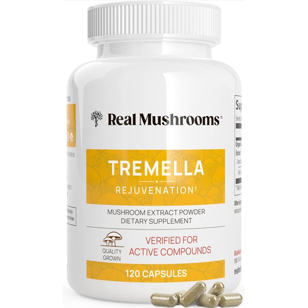 Real Mushrooms Tremella Mushroom Extract (120 ct) Mushroom Blend for Immune Support, Brain, and Skin - Vegan, Non-GMO, Organic Mushroom Supplements for Humans - Immune Support Supplement