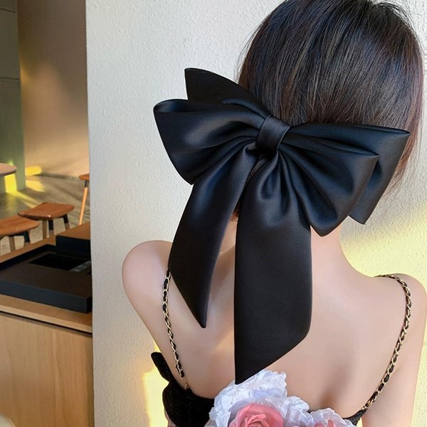 Oversize Super Big Bow Hair Ties for Women Girl, Classy Black Summer Ponytail Holder, Back to School Outfits, Gift Hair Band Spring Clips for Mom, Elegant Hair Styling Accessories, 1 Pack