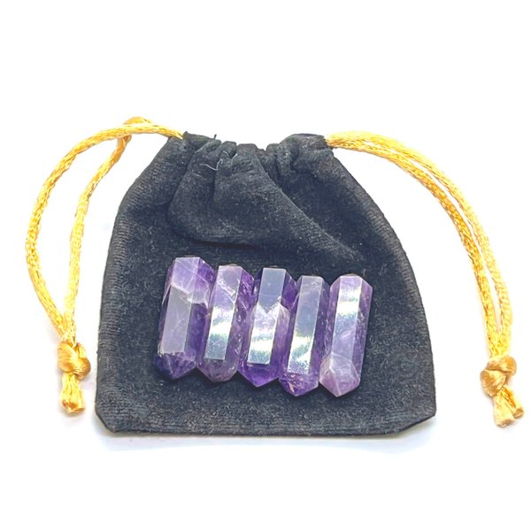 GEMSCITE 5 Pieces Amethyst Double Terminated Crystal Healing for Jewelry Making Necklace Wire Wrapping Pendant Crystal Grids