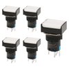 Baomain 5/8" 16mm Push Button Switch Momentary Rectangular Cap LED Lamp White Light DC 12V SPDT 5 Pin Pack of 5