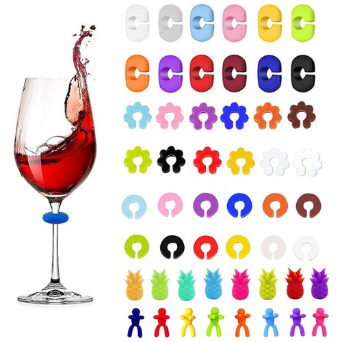 TuTuYa Wine Glass Charms, 52PCS Reusable Silicone Wine Glass Drink Markers, Glass Identifiers For Glass and Cups at Parties, Anniversary, Christmas,Carnivals, Banquets, Weddings,Graduated
