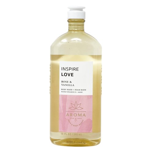 Bath and Body Work Aroma Inspire Love ROSE & VANILLA Full Size Body Wash + Foam Bath Bundle - Lot of 2